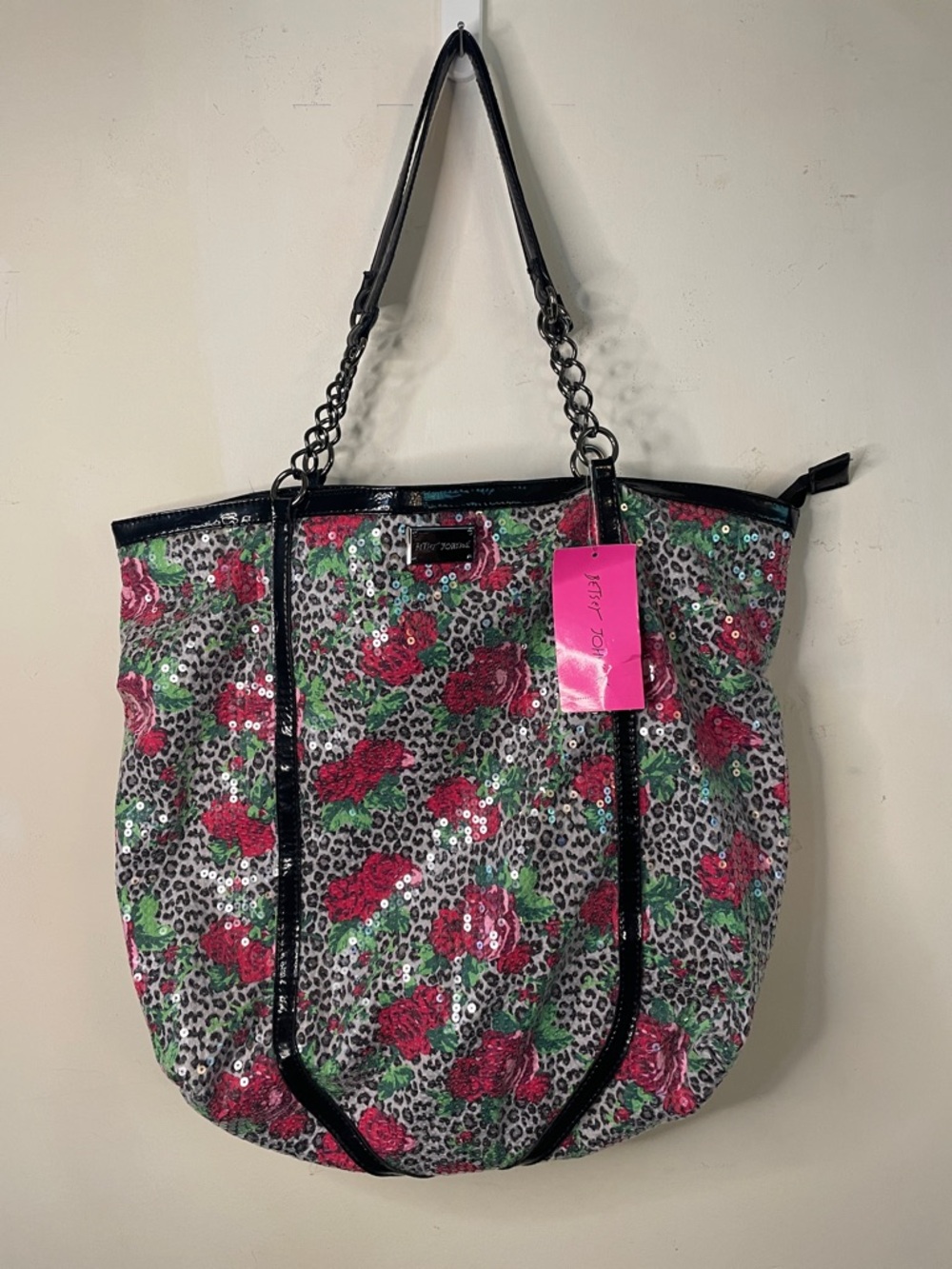 Betsey Johnson Floral Sequin Tote Bag in Red and Green